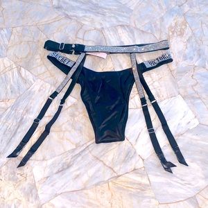 VS Matching Two piece Set Garter XS/Small Thong V-String Small Black